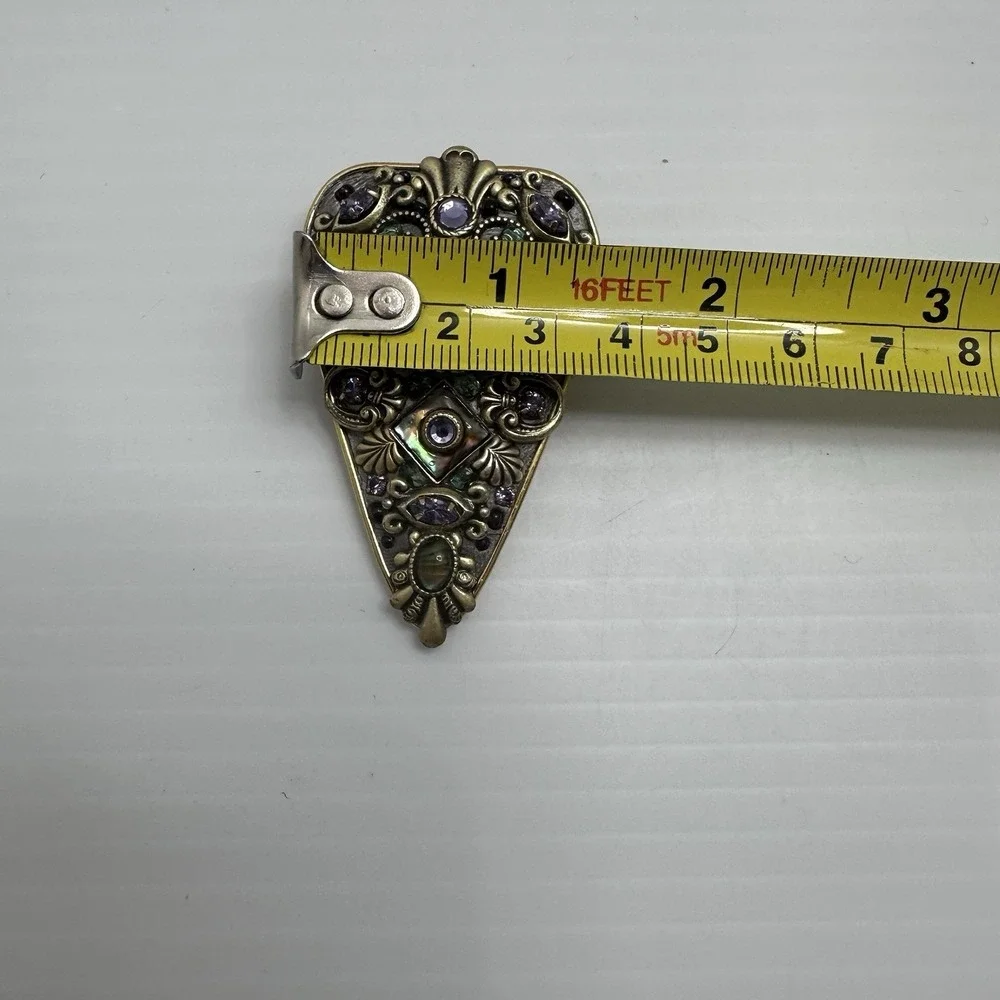 Michal Golan Stamp Brooch Pendant‎ Gold Tone Multi Stone Statement Vintage Style